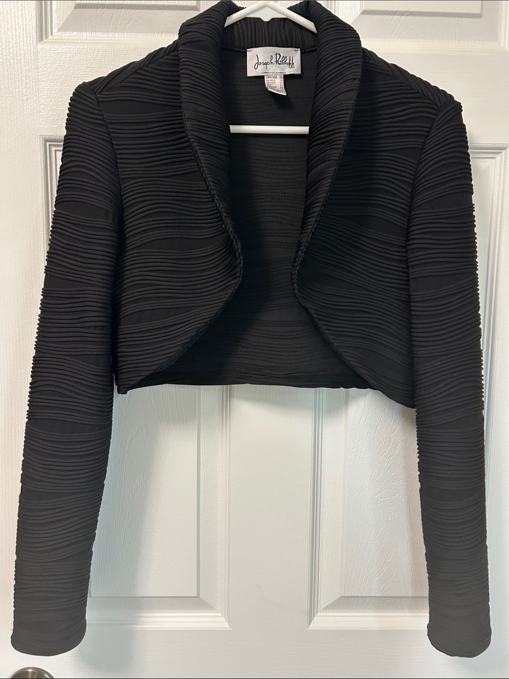Joseph Ribkoff Black Cropped Textured Open-Front Jacket